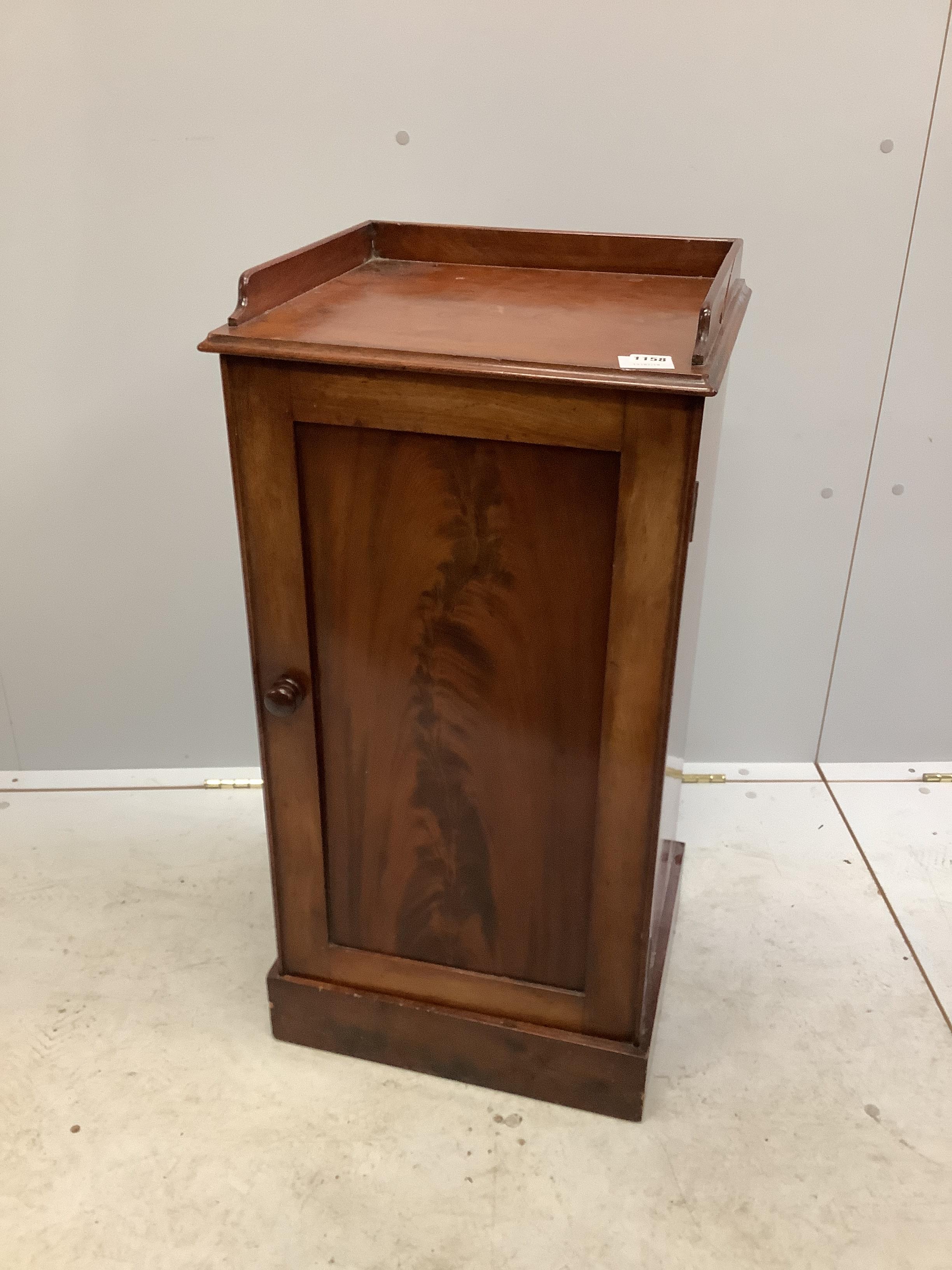 A Victorian mahogany bedside cupboard, width 42cm, depth 36cm, height 83cm